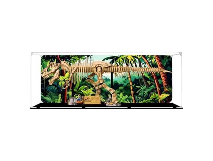 Acryl-Vitrine für Lego 76968 Dinosaurier-Fossil-Modell Tyrannosaurus Rex, staubdichte transparente Vitrine, Modellsammlung Vitrine (Modell nicht im Lieferumfang enthalten) (schwarzer Sockel 3 mm)