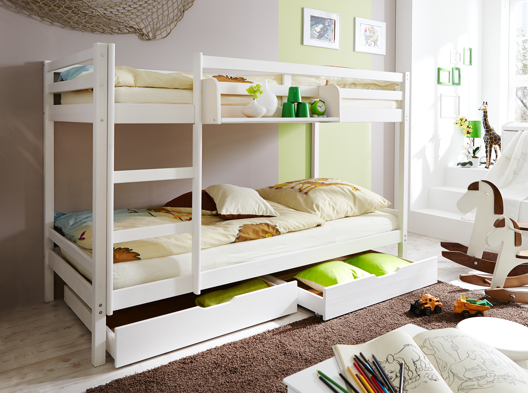 Etagenbett Doppelbett Rene inkl. Schubkasten Kiefer massiv Weiss