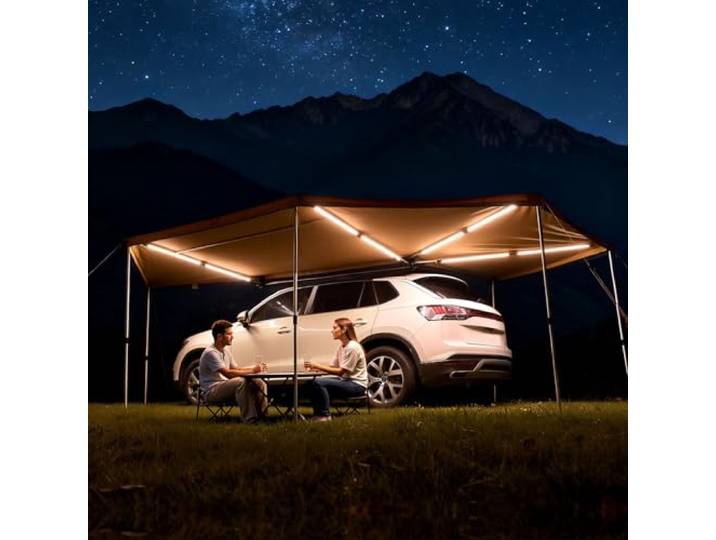VEVOR Auvent 270 Degrés 5\,7x2\,1 m Auvent Voiture Latéral Rétractable Abri Autoportant Toutes Saisons pour Véhicule SUV Fourgonnettes Camionnettes Camping\, avec Éclairage LED Intégré Imperméable UV50+