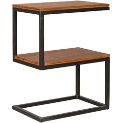 BEISTELLTISCH Massivholz Metall S-Form Landhausstil AKOLA, Dunkelbraun 30x45x60 cm