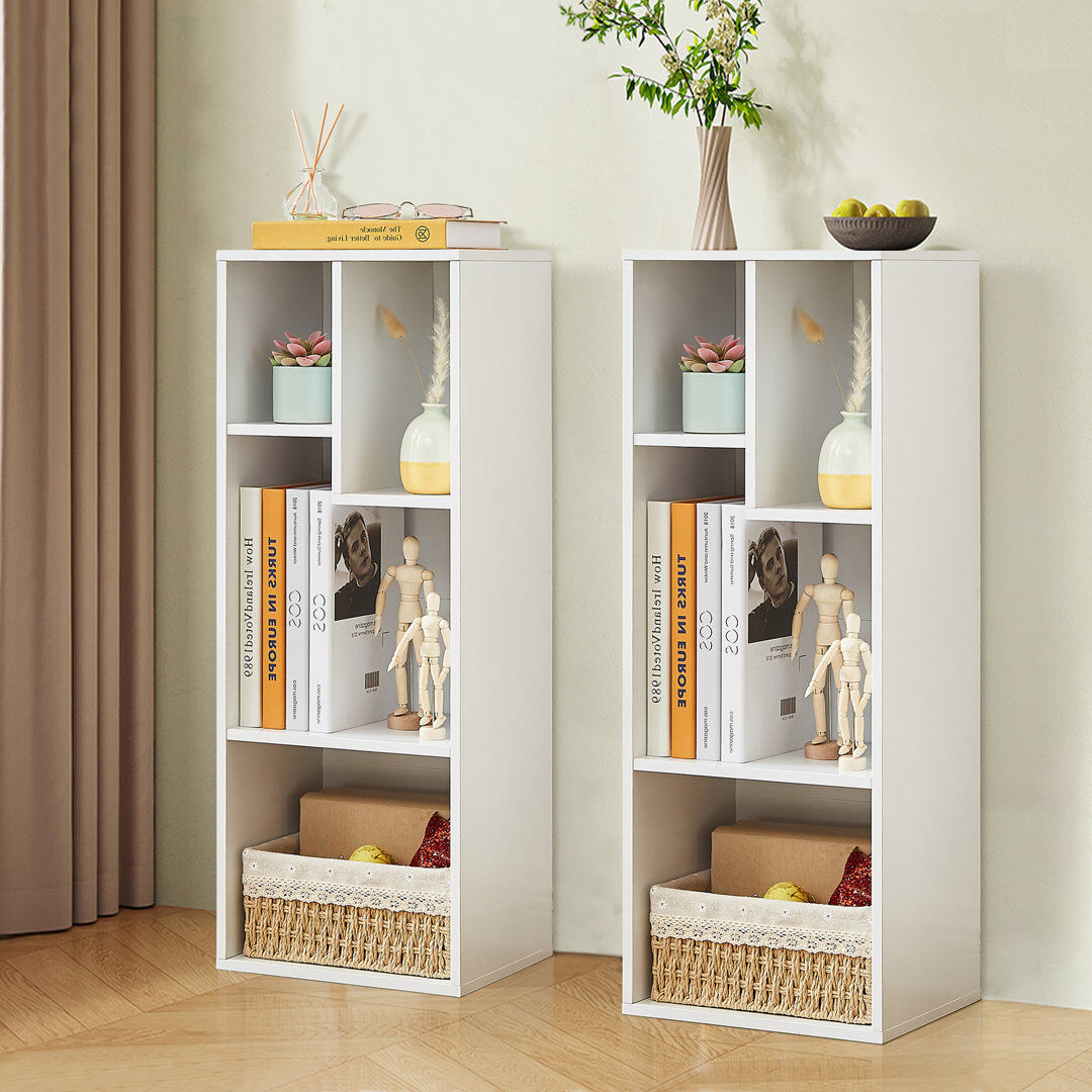 17 Stories Macenzi 3-Tier Small Bookcase, 4 Cube Bookshelf with Height Difference Shelves, Modern Floor Standing Unit for Living Room Bedroom, Home Office (Set o White 79.5cm H X 30cm W X 24cm D