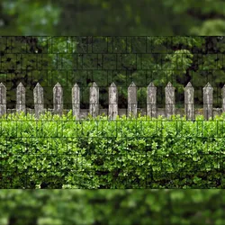 zaun|zu® Sichtschutzstreifen Holzzaun & Buxus - Bedruckter Sichtschutz 2,5m x 1,8m