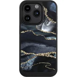 Nivocase Hülle für Apple iPhone 15 Pro Handyhülle NIVOcore Case Schwarz Glitzer Look Marmor Trends (Apple iPhone 15 Pro), Smartphone Hülle, Schwarz