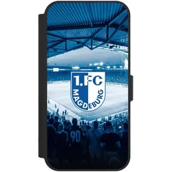 Nivocase Klapphülle für Apple iPhone 16e Handyhülle aus Kunst Leder NIVOflip schwarz Stadion 1. FC (Apple iPhone 16e), Smartphone Hülle, Schwarz