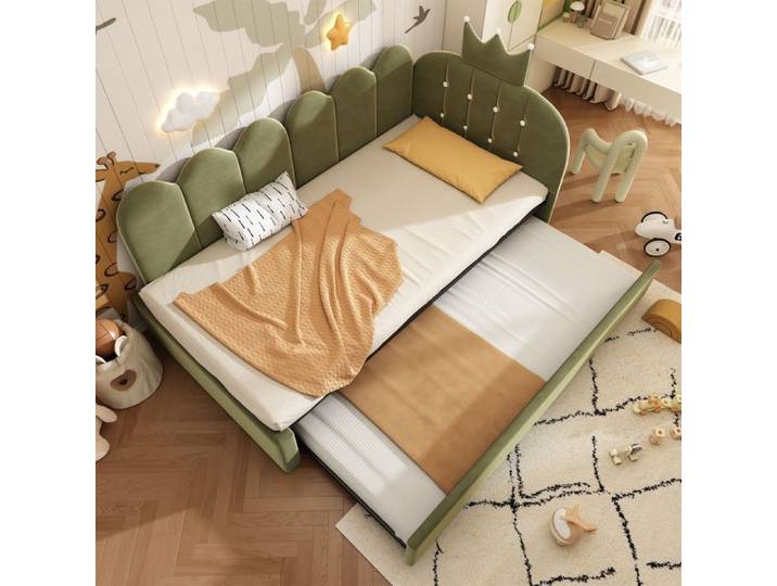 Canapé convertible 90×200 cm canapé-lit velours avec lit gigogne Extensible à 90×190 cm lit simple Forme L verte