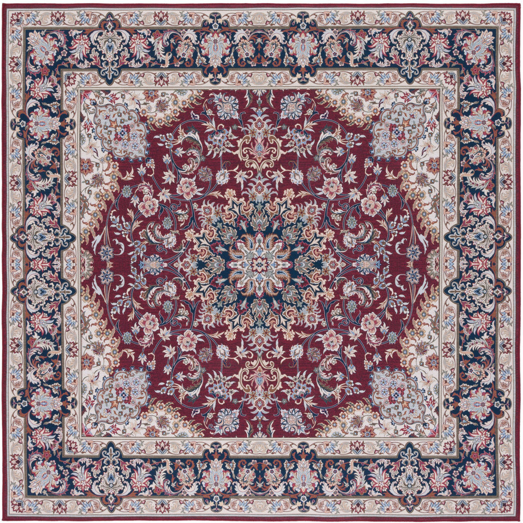 Astoria Grand Tucson Vintage Look Machine Washable Non-Slip Area Rug in Maroon Red;Blue Square 183 cm