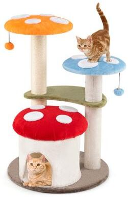 Costway 35 Inch Tall Cat Tower with Sisal Scratching Posts Cat Condo and Padded Platforms-Multicolor