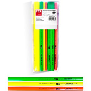 Tox Zimmermannsbleistift Neo, HB, gelb, grün, orange lackiert, 250mm, 12 Stück