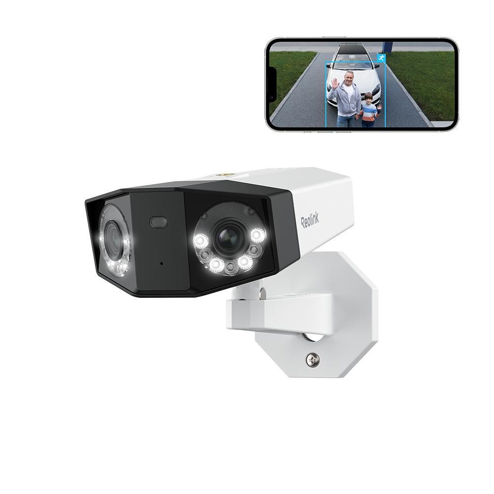 Reolink 4K 8MP PoE bewakingscamera met 180° panoramaweergave, dual lens, kleurenweergave bij weinig licht, spotlight en tweewegs audio, IP67-bescherming