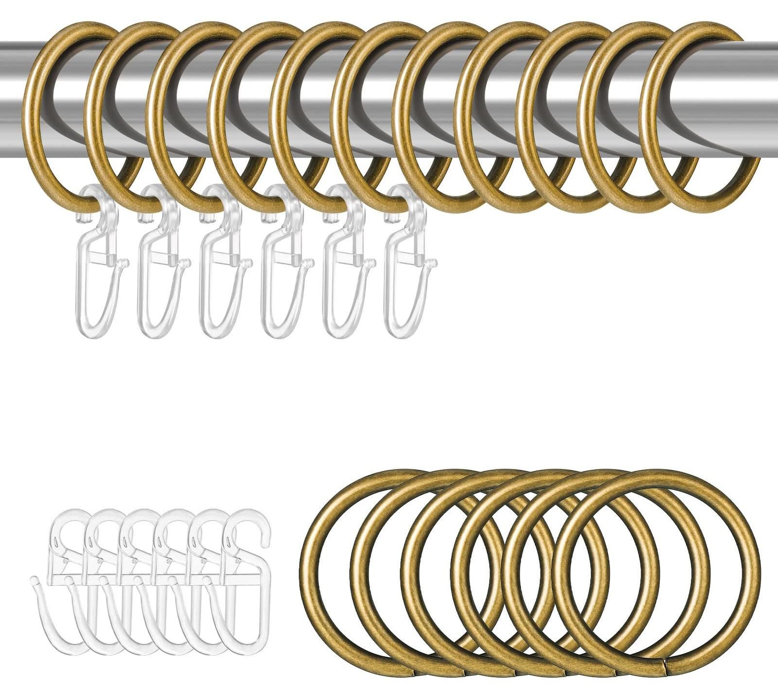Solidchoice Set van 30 metalen gordijnringen met 30 kunststof gordijnhaken