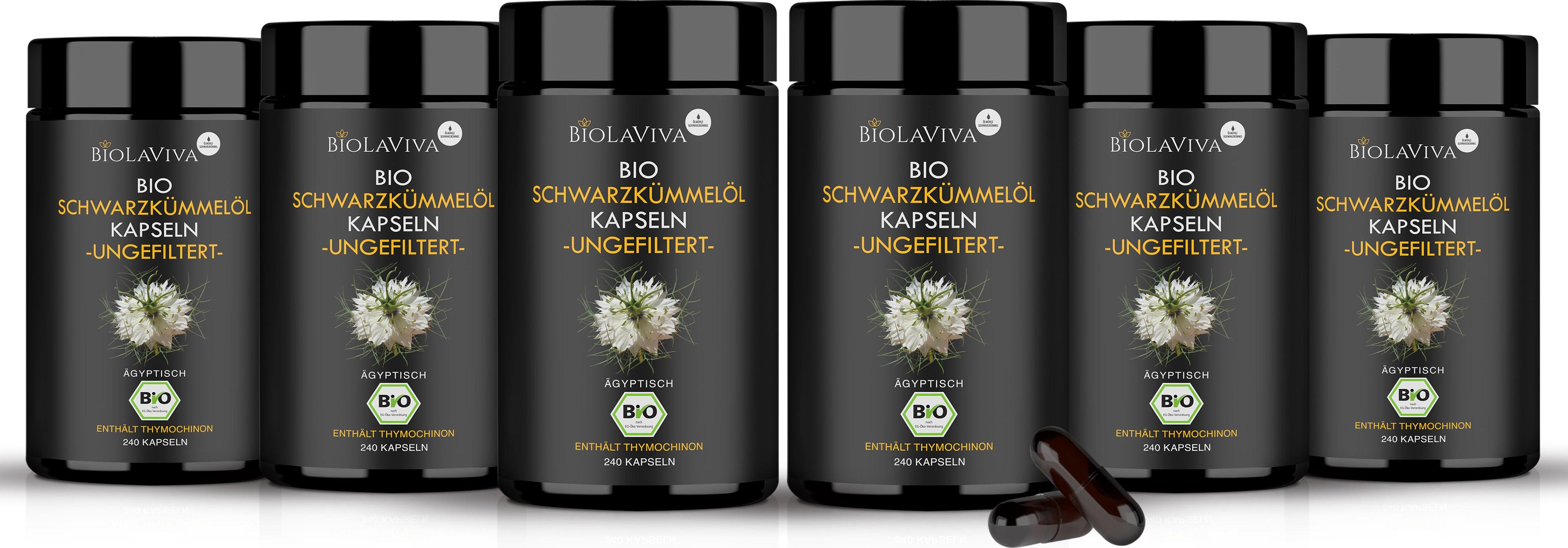 BIOLAVIVA Schwarzkümmelöl Kapseln - 6 x 240 Stück, ungefiltert