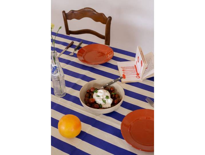 Nappe bleu et blanc à rayures