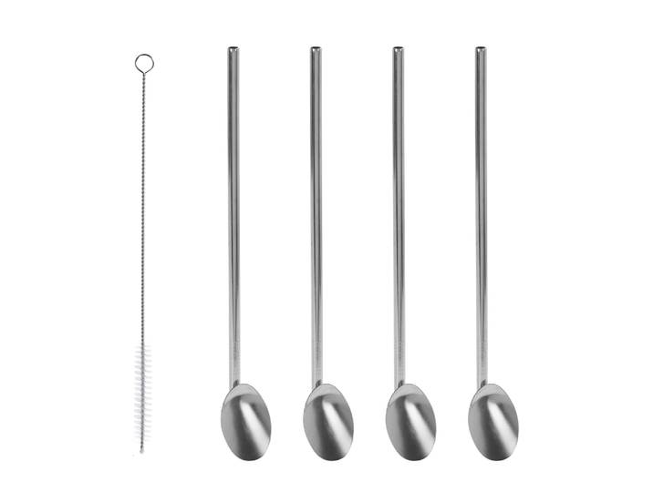 Strohhalm mit Löffel Set Edelstahl 5-teilig