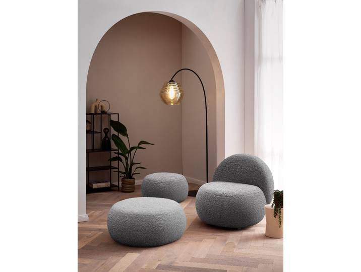 Polsterhocker HOME AFFAIRE Mithras I Lieferzeit nur 2 Wochen, passend zum Sessel Mithras II , grau, B:85cm H:35cm T:85cm, 100% Polyester, Hocker, Polsterhocker, Bouclé oder Fellimitat, Durchmesser 65 oder 85 cm