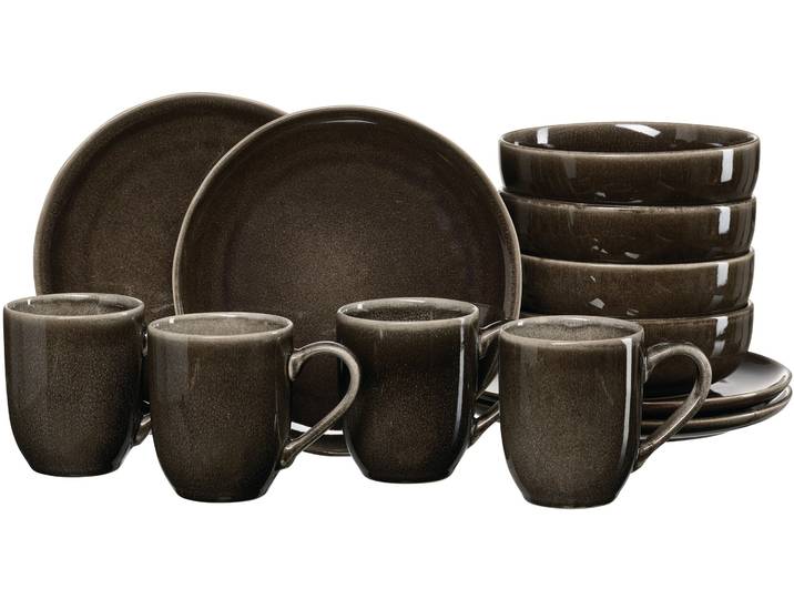 Frühstücks-Geschirrset RITZENHOFF & BREKER Eda , braun, 12 Stk., Steingut, Geschirr-Sets, Frühstücks-Geschirrset, aus Steingut für 4 Personen