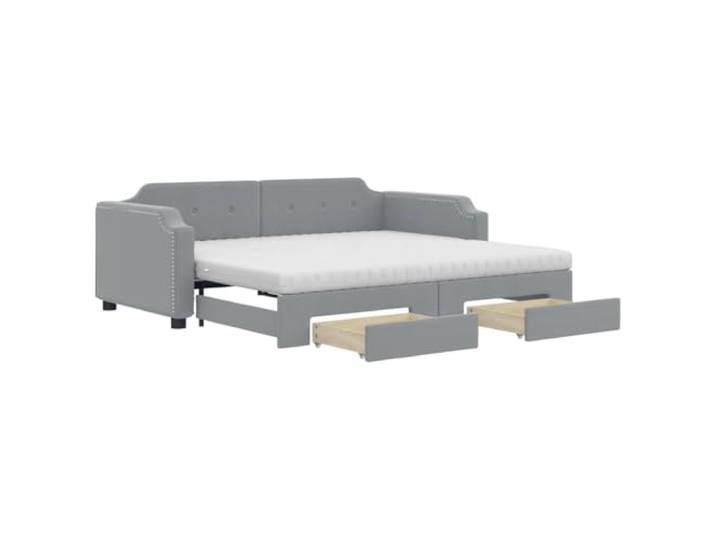 KKgypkn 2-in-1 Tagesbett Hellgrau Stoff mit Schubladen, ausziehbar 90x190 cm, als Sofa und Bett nutzbar, inklusive Zwei Schaumstoffmatratzen