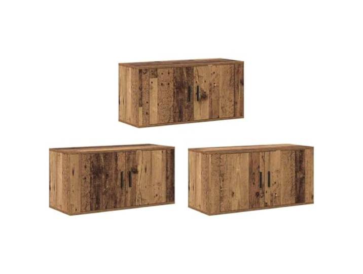 Roanoer 3er-Set Wand-TV-Schrank Altholz-Optik 80x34,5x40 cm Lowboard Modernes 3-teiliges TV-Board Set zur Wandmontage im Schlafzimmer oder Wohnzimmer für vielseitigen Stauraum.