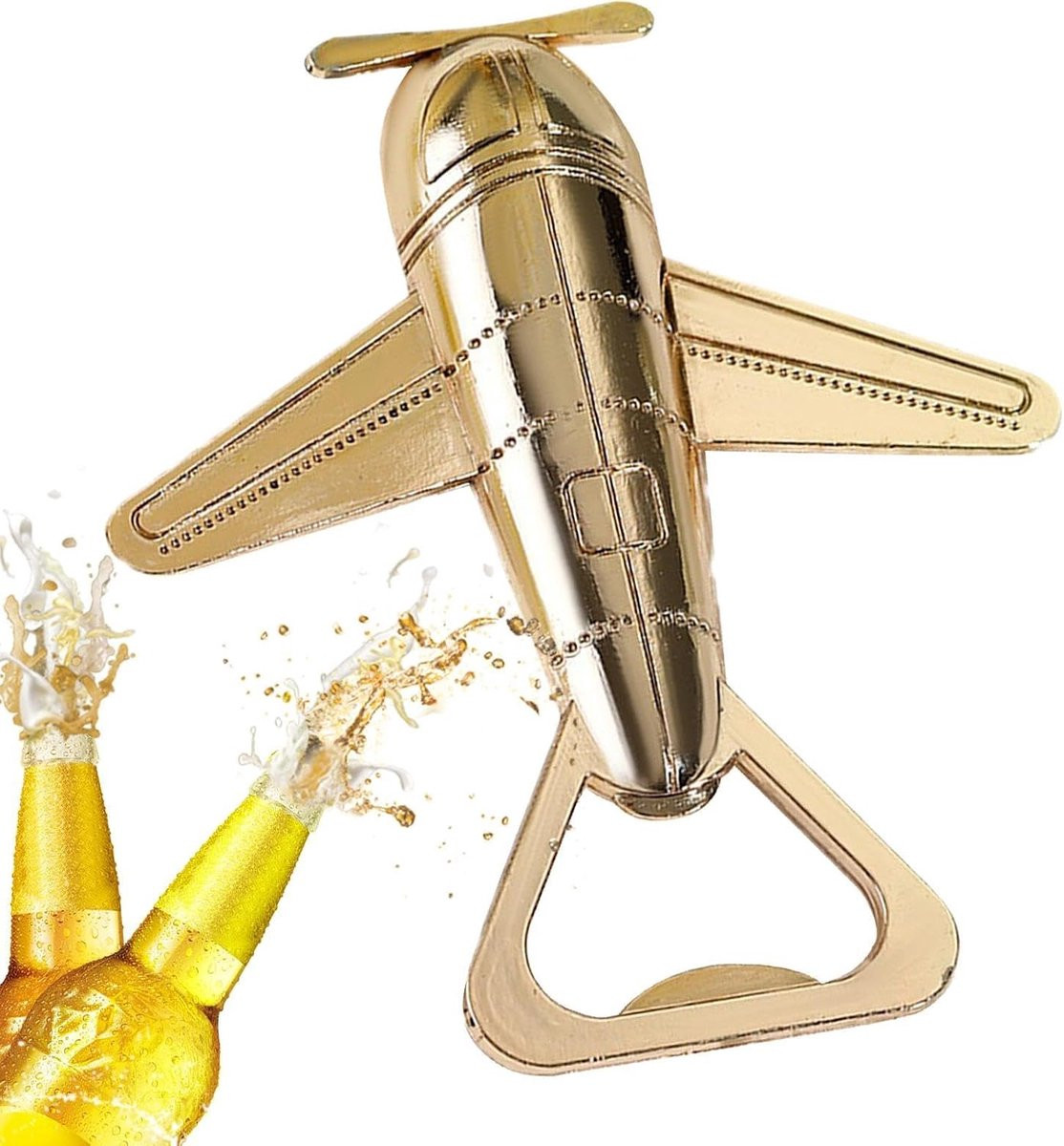 Decoratieve flesopener in de vorm van een vliegtuig, goud, 78 x 86 cm