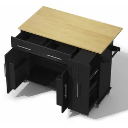 STILVORA Kücheninsel MDF Schwarz/Natur 120x40x90 cm mit Klappblatt und Rollen