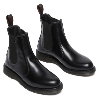 Chelseaboots DR. MARTENS "Flora", Damen, Gr. 40, Textil, schwarz, Leder, Schuhe Chelseaboots, Stiefelette, Business Schuh mit Stretcheinsatz, Topseller