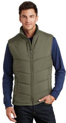 Port Authority J709 Puffy Vest in Olive/Cayenne size Large   Polyester