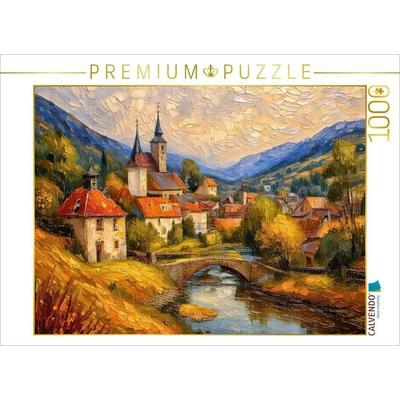 CALVENDO Puzzle Dorf an einer steinernen Brücke | 1000 Teile Lege-Größe 64x48cm Foto-Puzzle für glückliche Stunden
