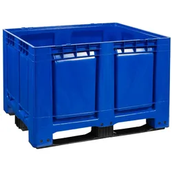 Palettenbox LxBxH: 1200 x 1000 x 790 mm geschlossen mit 3 Kufen in blau