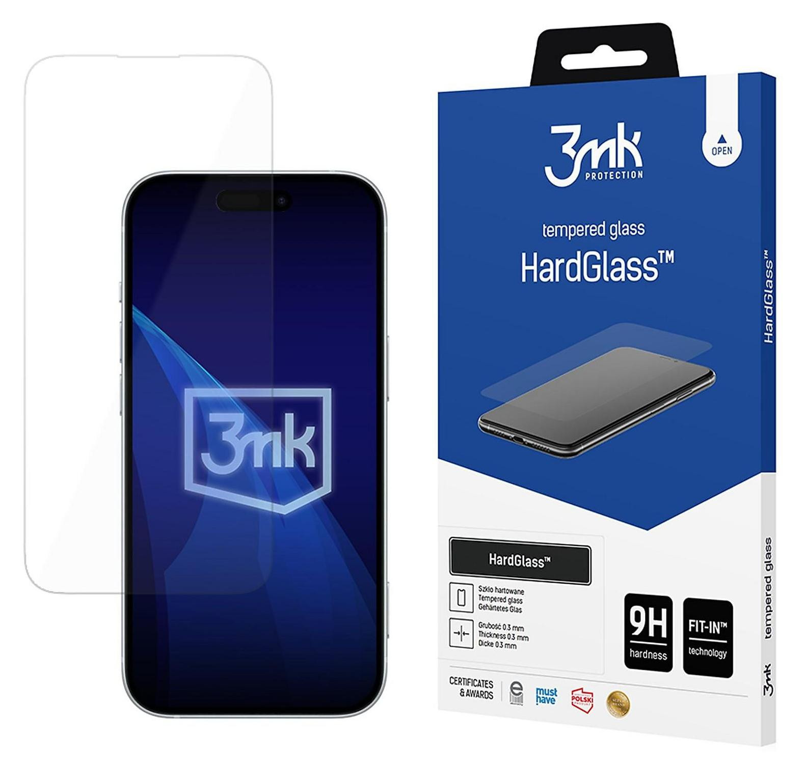 3MK HardGlass Screenprotector voor iPhone 16 Pro, 17 en 17 Pro, Transparant, 1 stuk