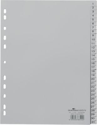 Durable Kunststoffregister, A4 hoch, Zahlen 1-31, grau