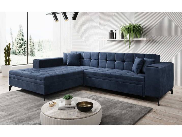 Designer Ecksofa Frida mit Schlaffunktion - Stoff - Schwarz - Rechts - Luxusbetten24