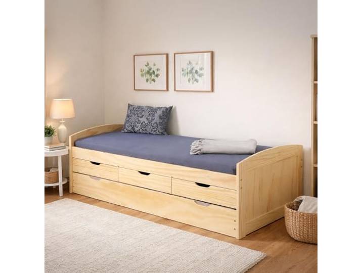 Dmora Bett mit zweitem Ausziehbett und Schubladen, Eichenfarbe, 98 x 63 x 205 cm.