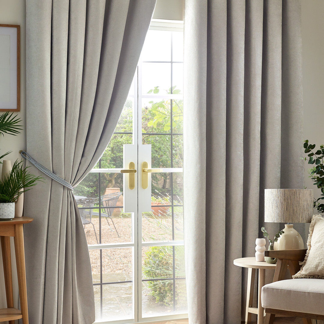 17 Stories Eilfried Chenille Pencil Pleat Taped Top Curtains Silver 229cm Width x 229cm Drop