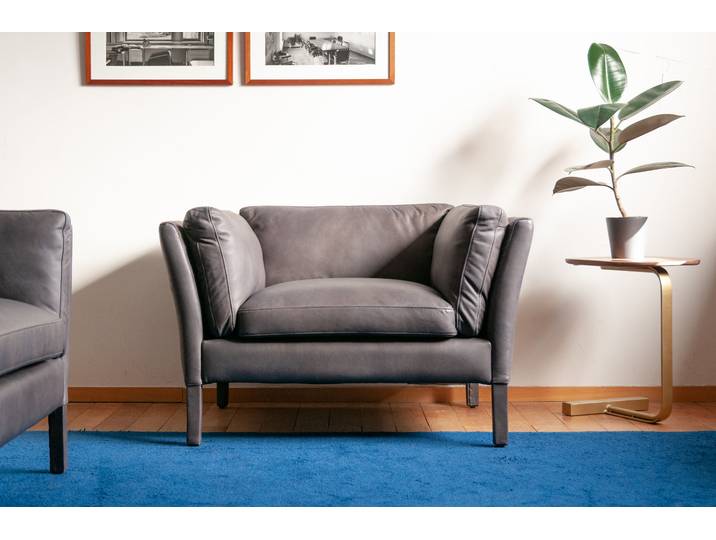 Fauteuil Scandinave en cuir gris Hamar