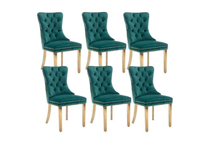 LuxusKollektion Esszimmerstuhl Esszimmerstühle Samt 6er Set Grün (Goldene Edelstahlbeine) 6er-Set