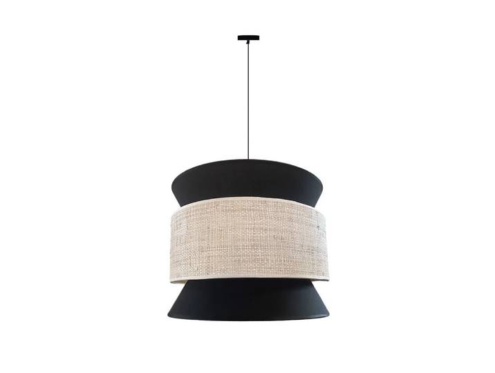 Lampe suspendue noire avec lin naturel