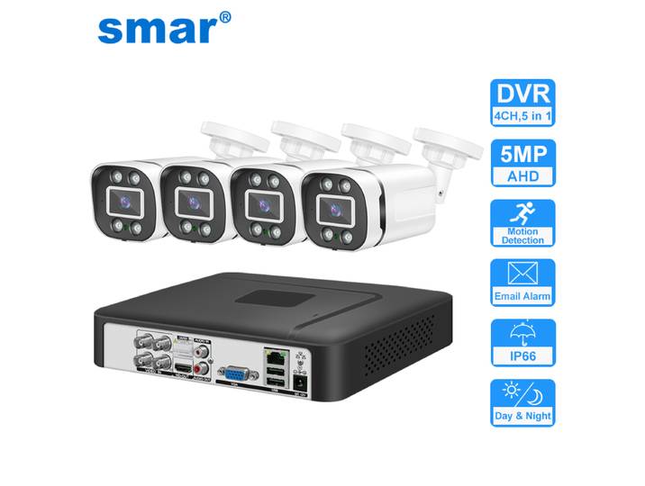 Système de caméra de sécurité Smar 4CH 5M-N HD DVR Kit CCTV 4 pièces 5MP AHD caméra système de sécurité domestique extérieur ensemble de Surveillance vidéo