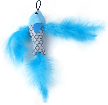 Inspire Curations Flying Fish Plush Cat Wand Replacement Toy blue