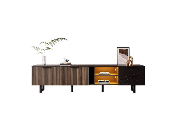 Odikalo TV-Schrank TV Möbel Marmoroptik Holzmasertüren verstellbarer Türen Schubladen 200 L x 50 H x 38 B