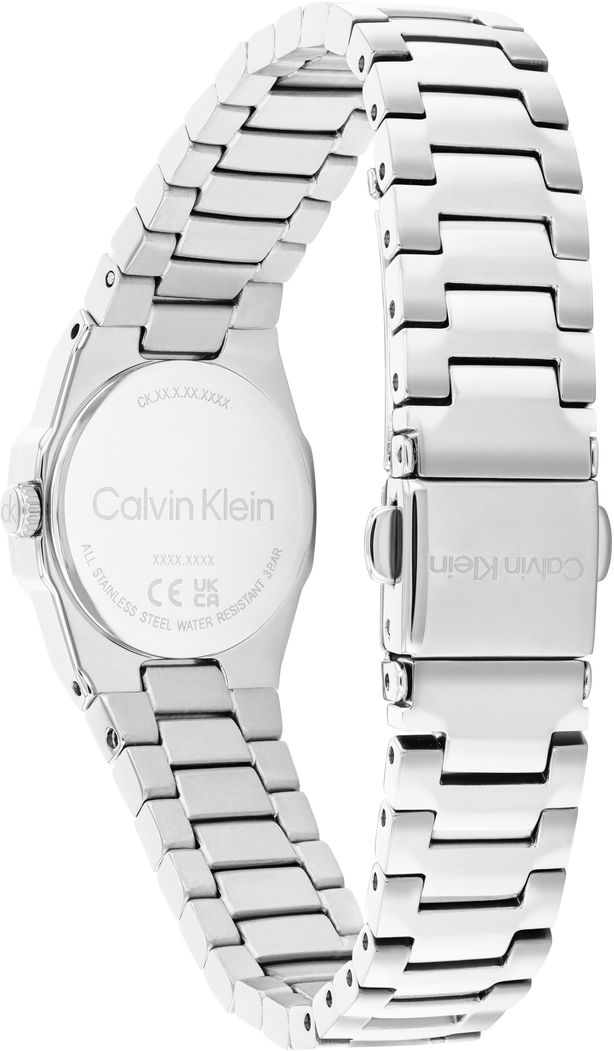 Quarzuhr CALVIN KLEIN "Geometric Elegance", silber (edelstahlfarben, silberfarben), Armbanduhren, Damen, edelstahlfarben, Quarzuhr, Armbanduhr, Damenuhr, Edelstahlarmband, analog