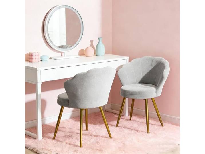 SUPFINE 2pcs Chaises Coquillage avec Pieds Métal Fauteuils en Velours Fauteuils Chambre Confortable pour Salon/Chambre Gris