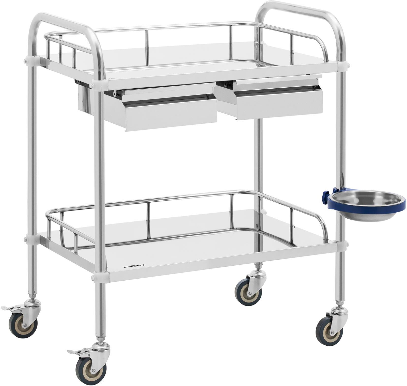 Steinberg Systems Carrinho de laboratório - aço inoxidável - 2 prateleiras 55 x 37 x 13 cm - 2 gavetas - 20} kg SBS-LF-136