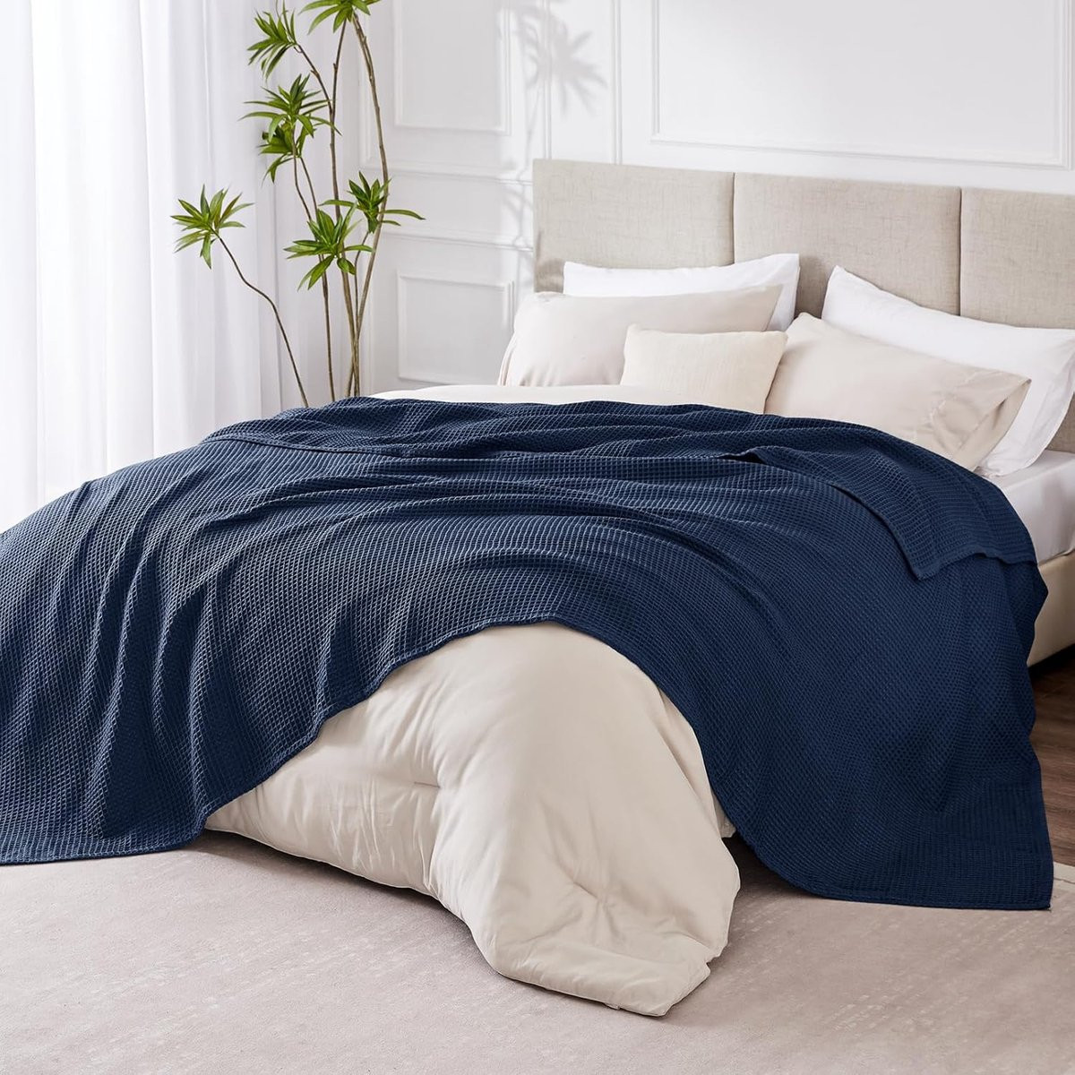 Aisbo Deken Zomer Blauw - Waffle Structuur Pique Dekentje - 220 x 240 cm