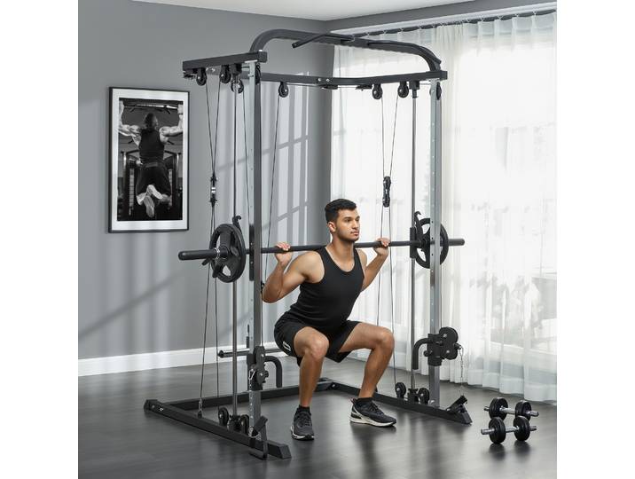 SPORTNOW Station Musculation Squat & Câble 210x132x225cm Noir
