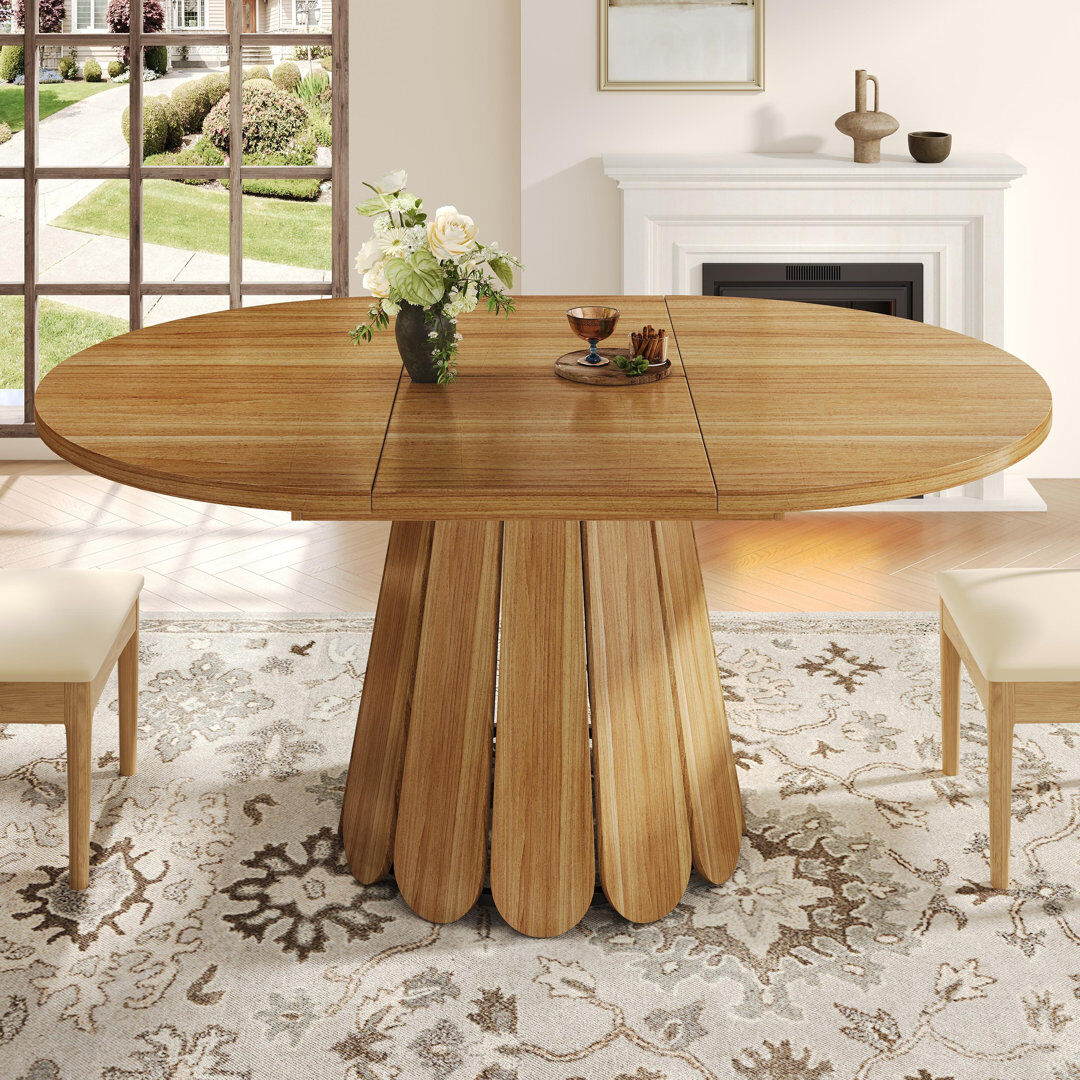 Latitude Run 158 cm Extendable Round Dining Table Brown Wood