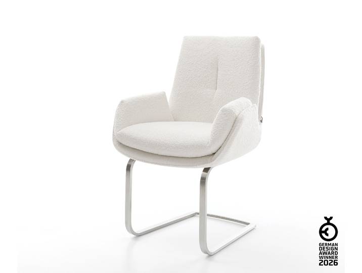 Freischwinger Clea-Flex Bouclé Creme-Weiß Freischwinger flach Edelstahl, Esszimmerstühle