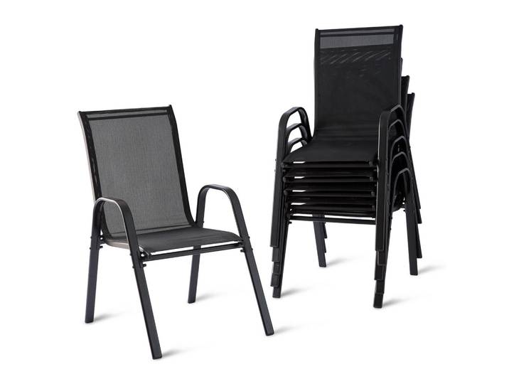 Relaxdays Gartenstuhl Anthrazit 6er-Set Hochlehner stapelbar, Metall, Textil, Kunststoff, 56x90x65 cm, Gartenmöbel, Gartenstühle, Gartenstühle stapelbar