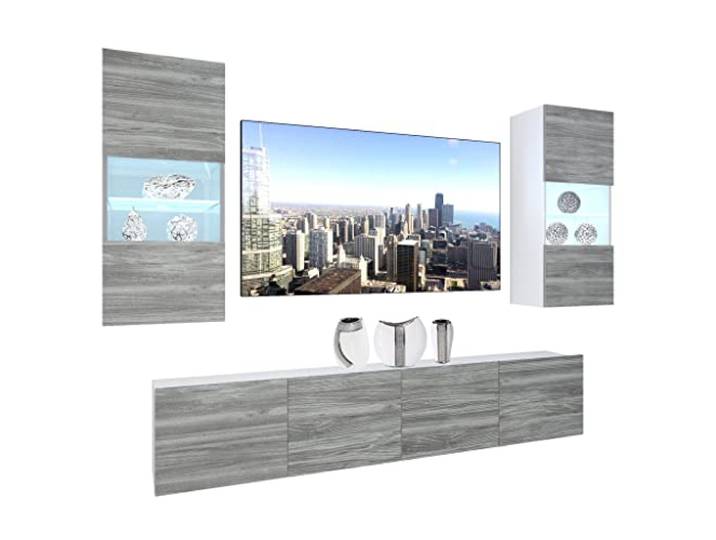 BELINI Wohnwand Schrankwand NEX 7 mit LED-Beleuchtung, Glamour Holz Vollausstattung Wohnzimmer-Set Moderne Schrankwand Anbauwand TV-Schrank
