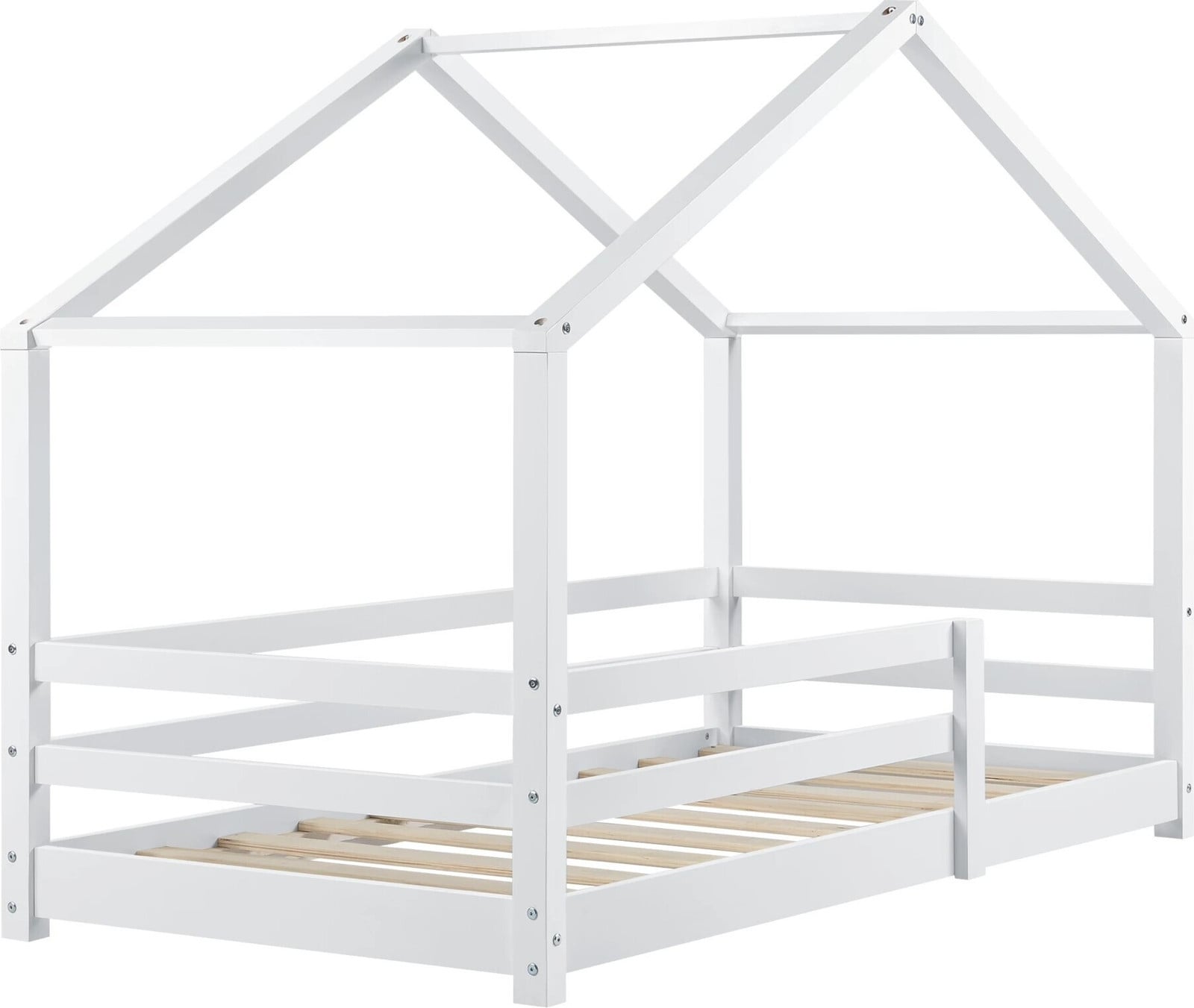 And OutdoorMatch Enola kinderbed - Huisbed met valbeveiliging - Wit - Grenenhout - B/D/H: 80 x 200 cm