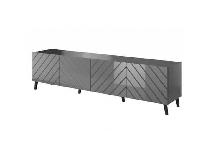 Meuble TV design en bois gris graphite brillant 200 cm