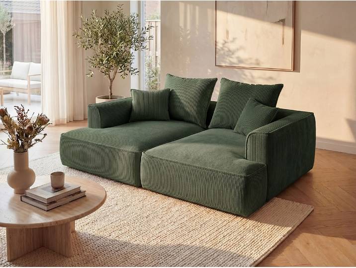 Sofa 3-Sitzer - tiefe Komfortsitzfläche - Cord - Grün - PINETA